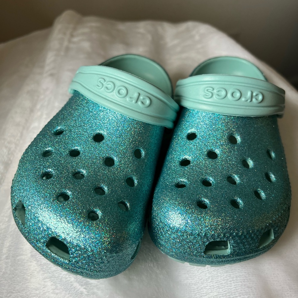 Glittery Teal Kids Crocs